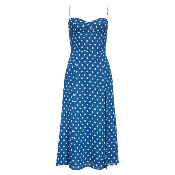 NWT Reformation Juliette Midi in Lazuli Blue Polka Dot Tie Straps Dress 8 - Picture 1 of 8